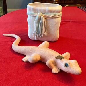 Cream Reptile Figurine with Decorative Pot